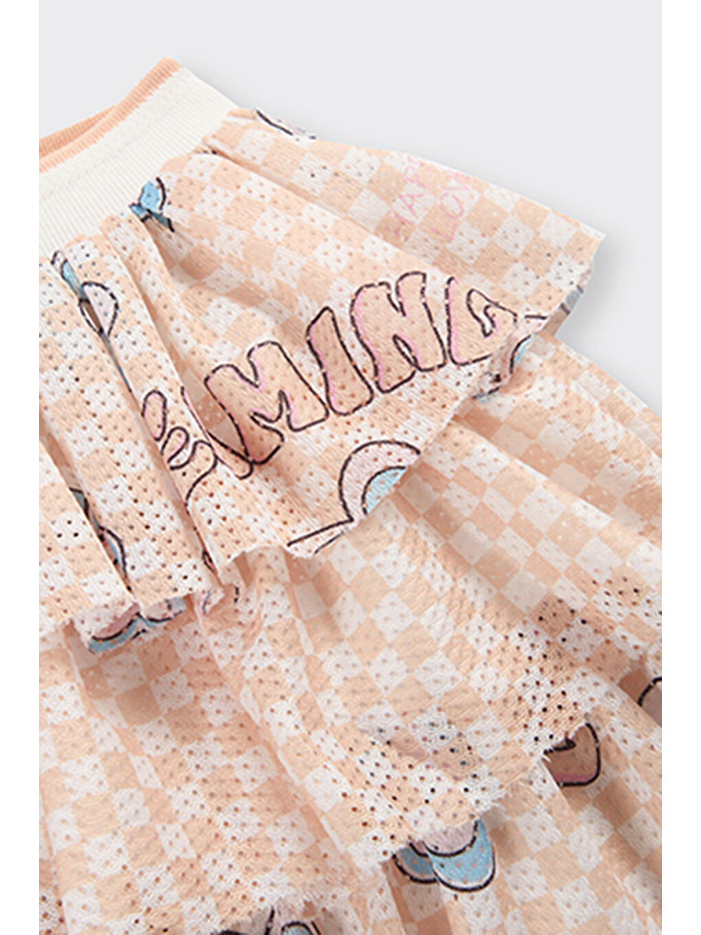 Pembe Kız Çocuk Dama ve Çiçek Desenli Somon Etek-6