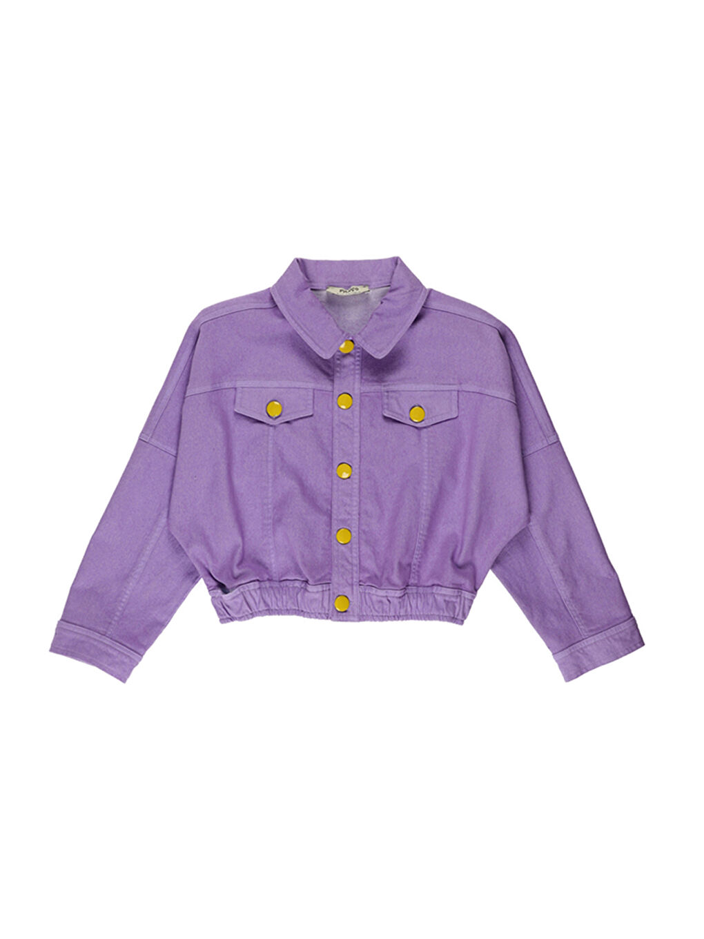 Kız Çocuk Kontrast Düğme Detaylı Mor Jean Ceket-3