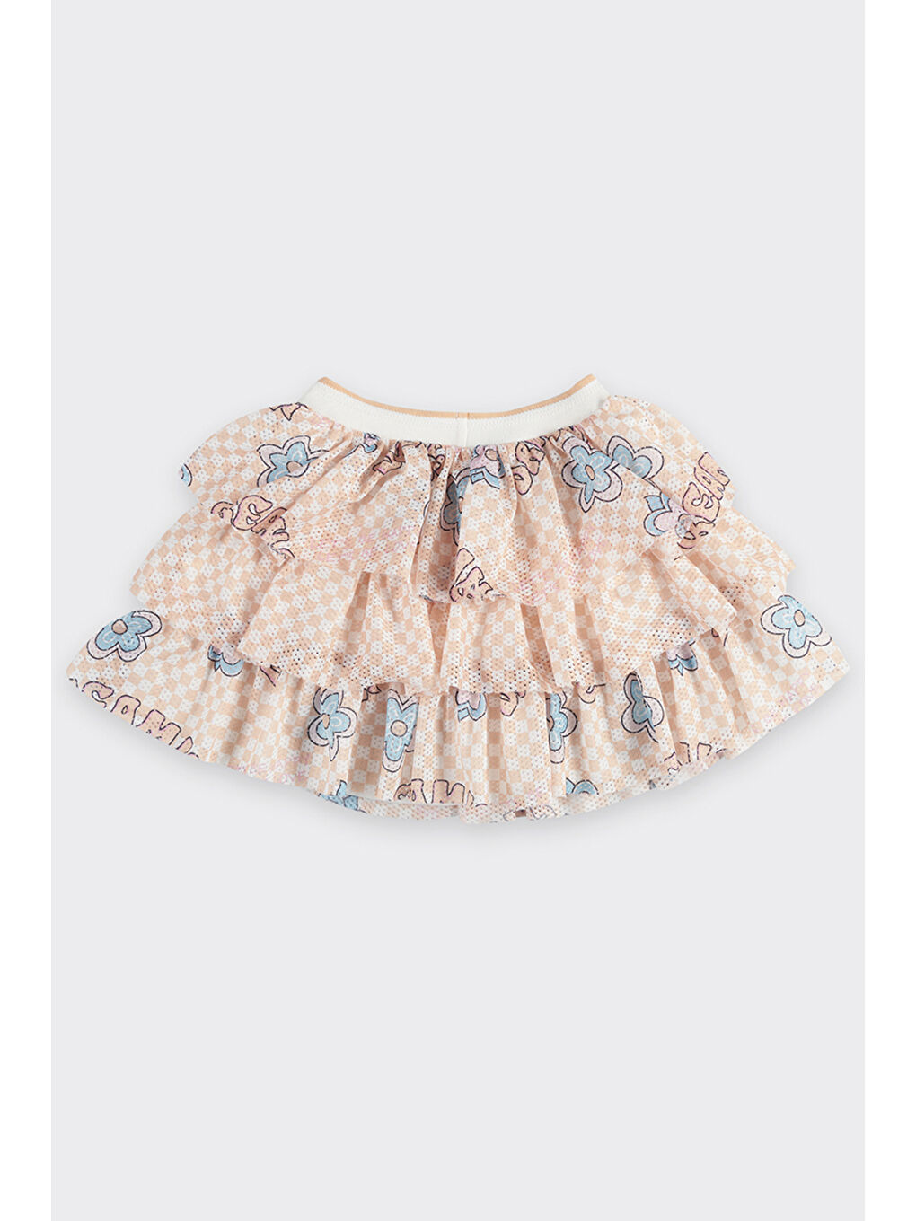Pembe Kız Çocuk Dama ve Çiçek Desenli Somon Etek-7