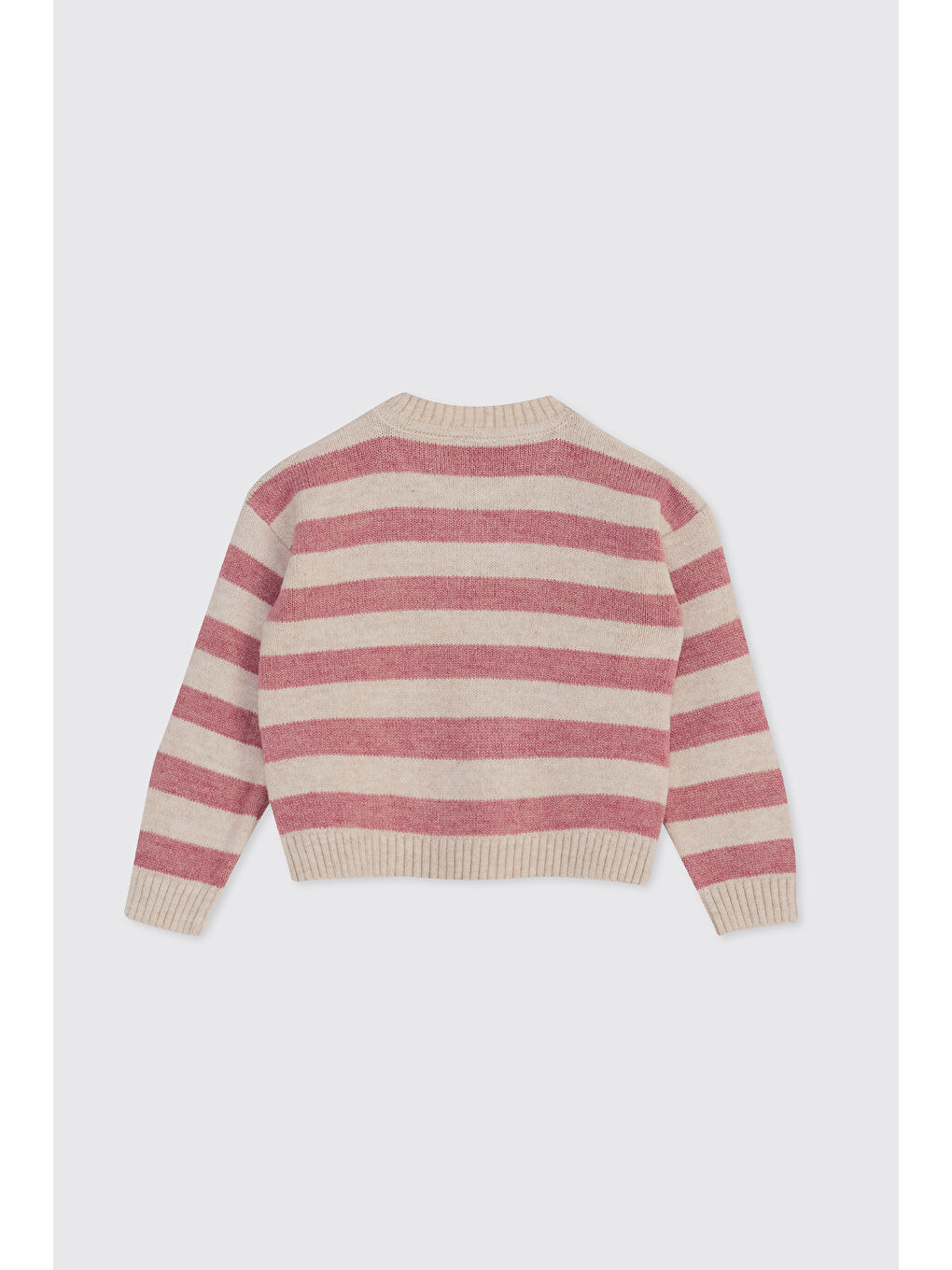 Kız Bebek Çizgili Triko Pembe Kazak-1