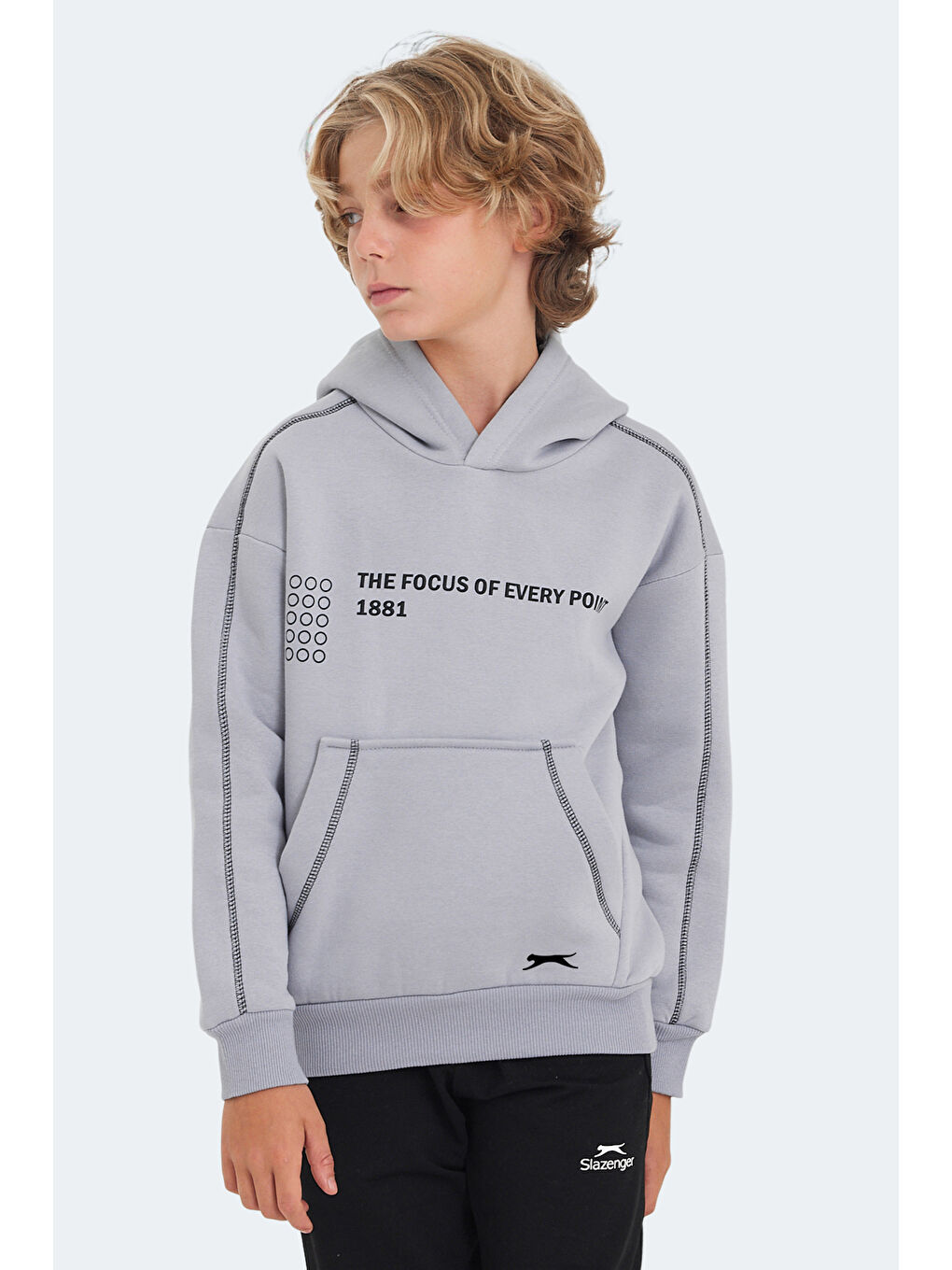 LEVON Unisex Çocuk Kapüşonlu Cepli Taş Gri Sweatshirt-2