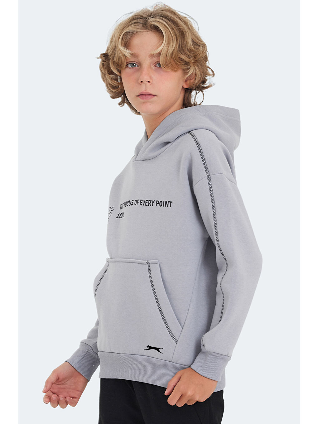 LEVON Unisex Çocuk Kapüşonlu Cepli Taş Gri Sweatshirt-3