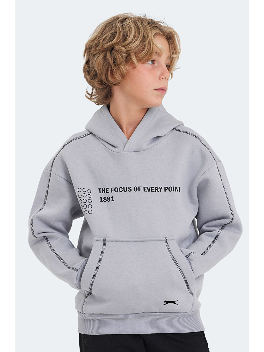 LEVON Unisex Çocuk Kapüşonlu Cepli Taş Gri Sweatshirt-4