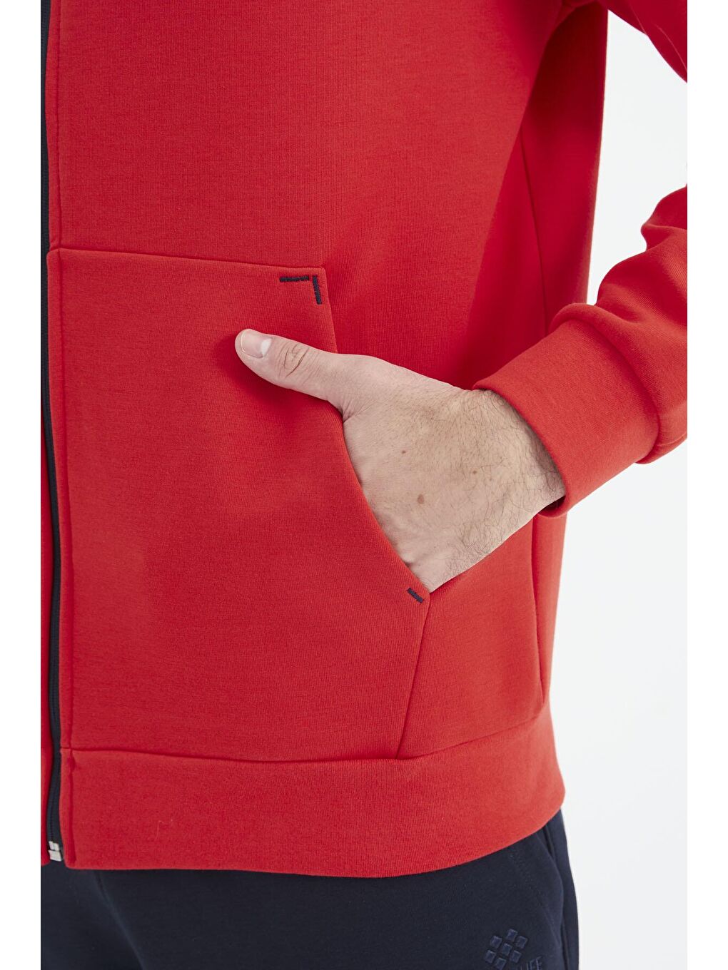 Fiesta - İndigo Dik Yaka Fermuarlı Kanguru Cep Detaylı Rahat Kalıp Erkek Eşofman Takımı - 85219-2