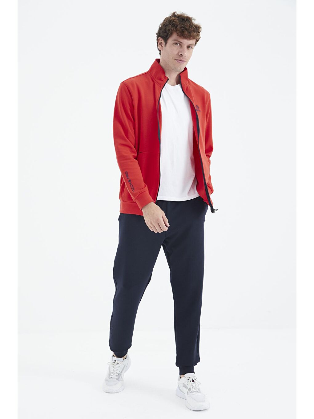 Fiesta - İndigo Dik Yaka Fermuarlı Kanguru Cep Detaylı Rahat Kalıp Erkek Eşofman Takımı - 85219-3