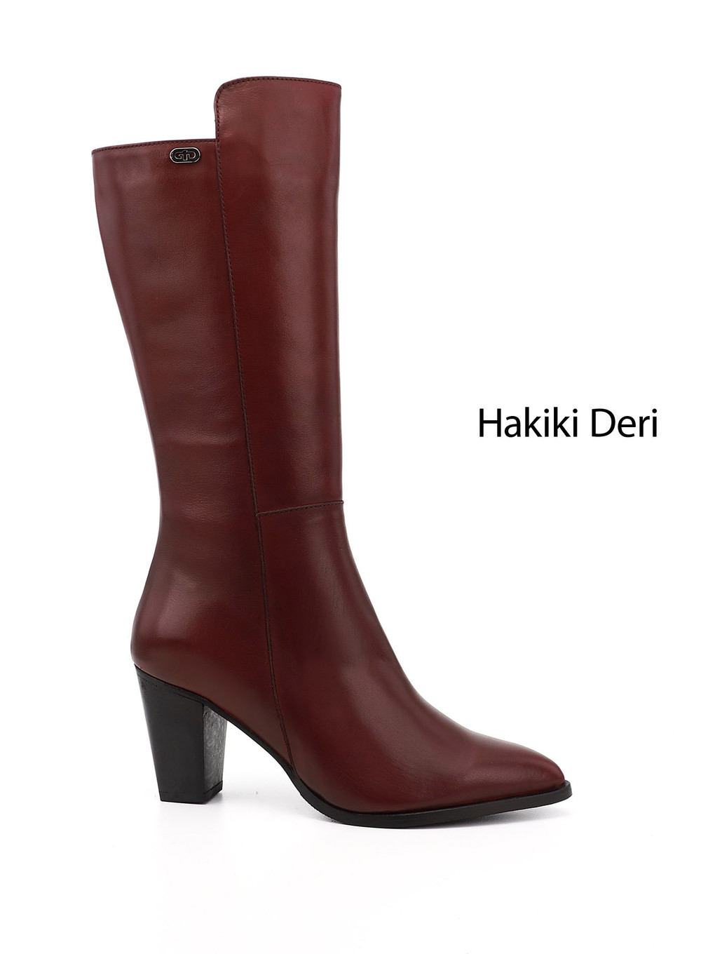 Kadın Bordo Sivri Burun Kalın Topuklu Hakiki Deri Diz Altı Çizme