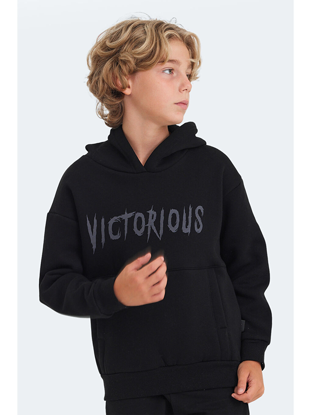 LEXUS Unisex Çocuk Kapüşonlu Cepli Siyah Sweatshirt-2