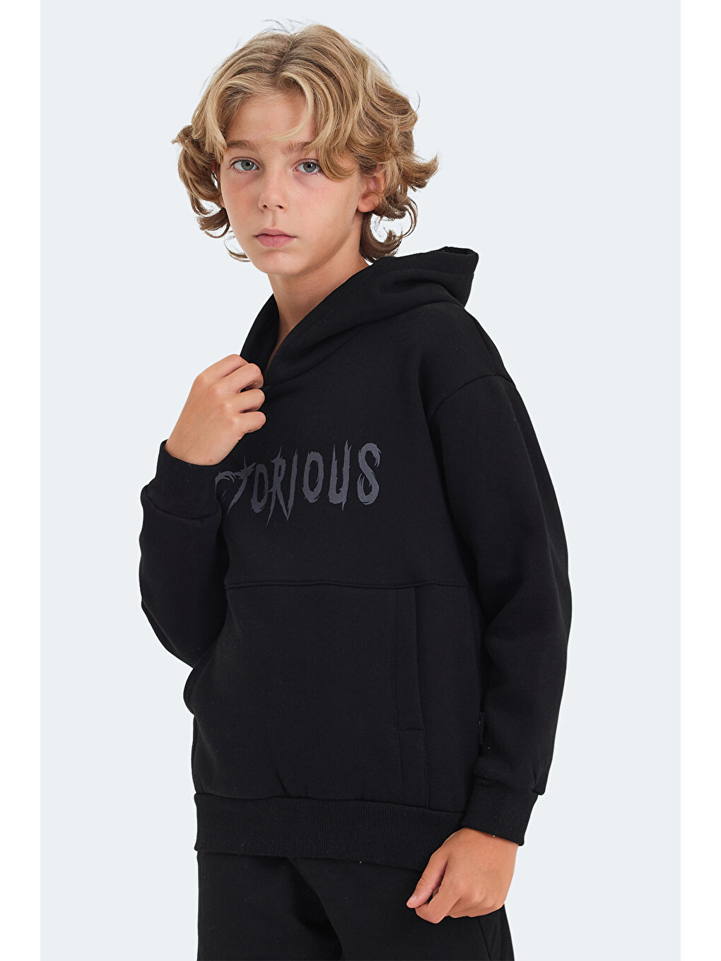 LEXUS Unisex Çocuk Kapüşonlu Cepli Siyah Sweatshirt-3