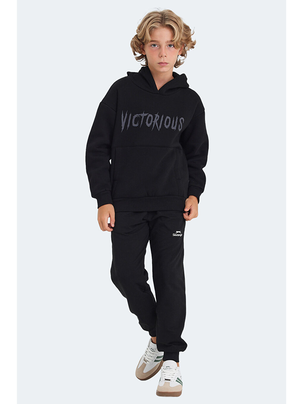 LEXUS Unisex Çocuk Kapüşonlu Cepli Siyah Sweatshirt-5