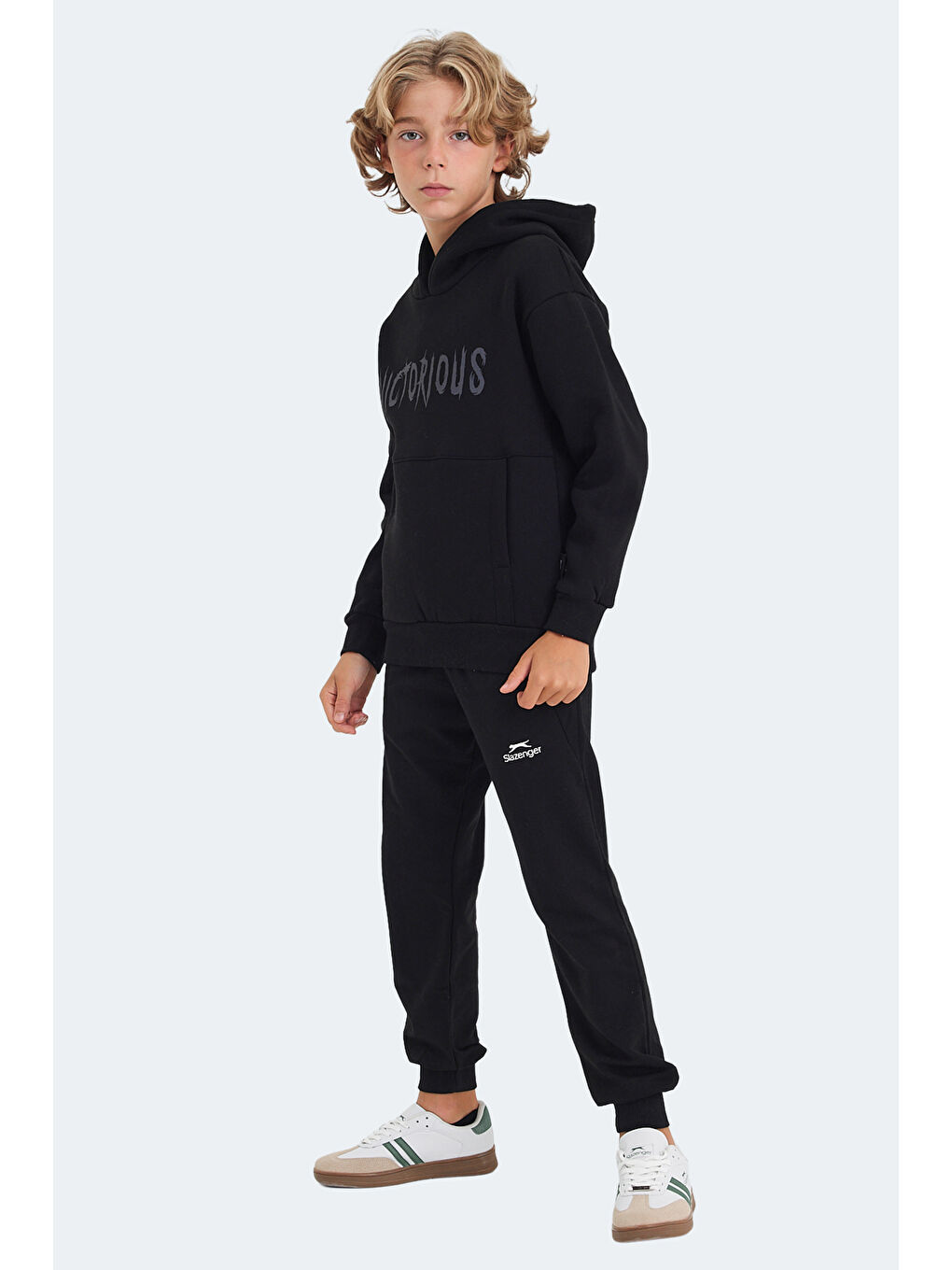 LEXUS Unisex Çocuk Kapüşonlu Cepli Siyah Sweatshirt-6