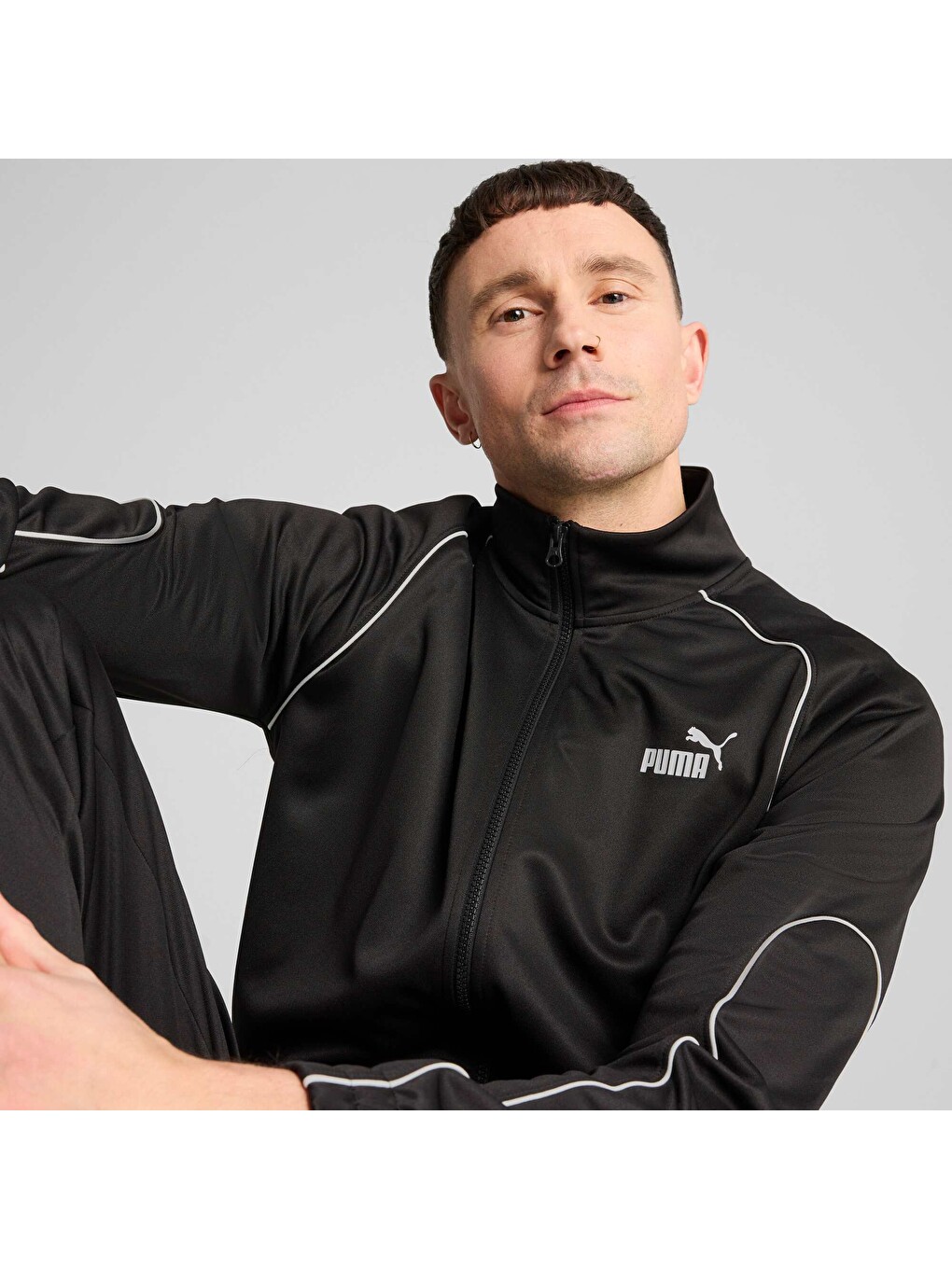 Siyah Erkek Track Fermuarlı Sweatshirt-4
