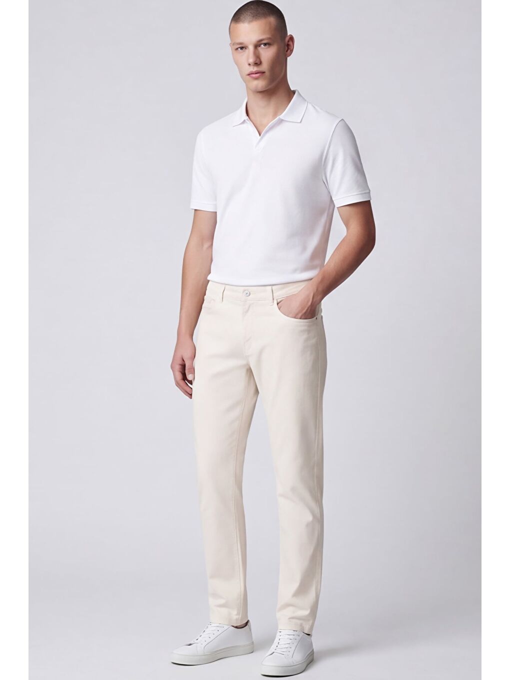 Bej Giotelli Erkek Taş Dar Kesim Slim Fit Dokuma Beş Cep Normal Bel Pantolon-3