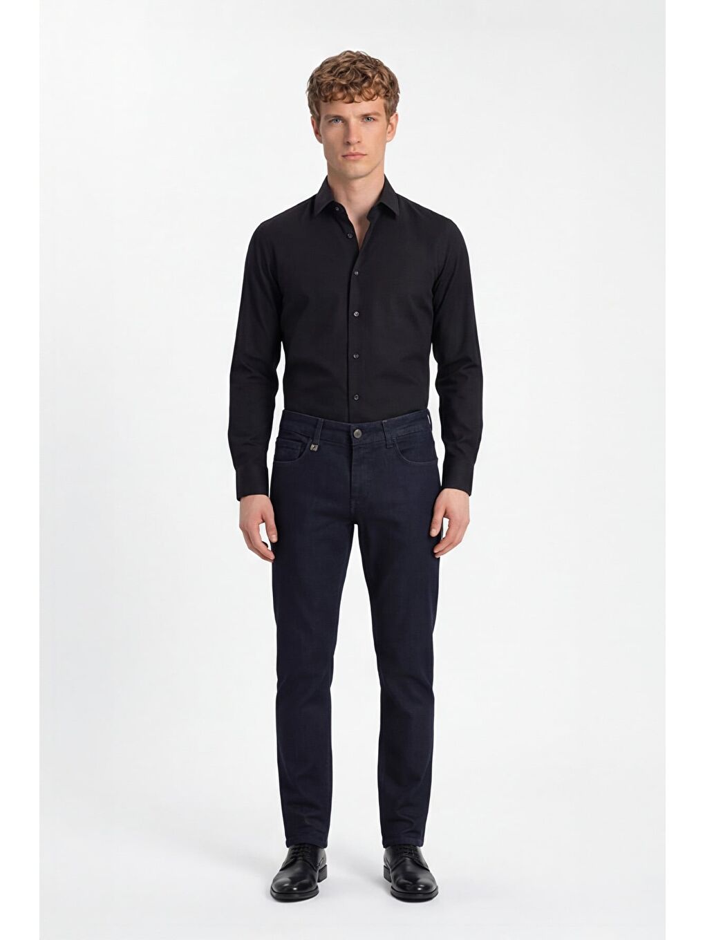 Erkek Lacivert Normal Kesim Regular Fit Beş Cep Normal Bel Denim Pantolon-1