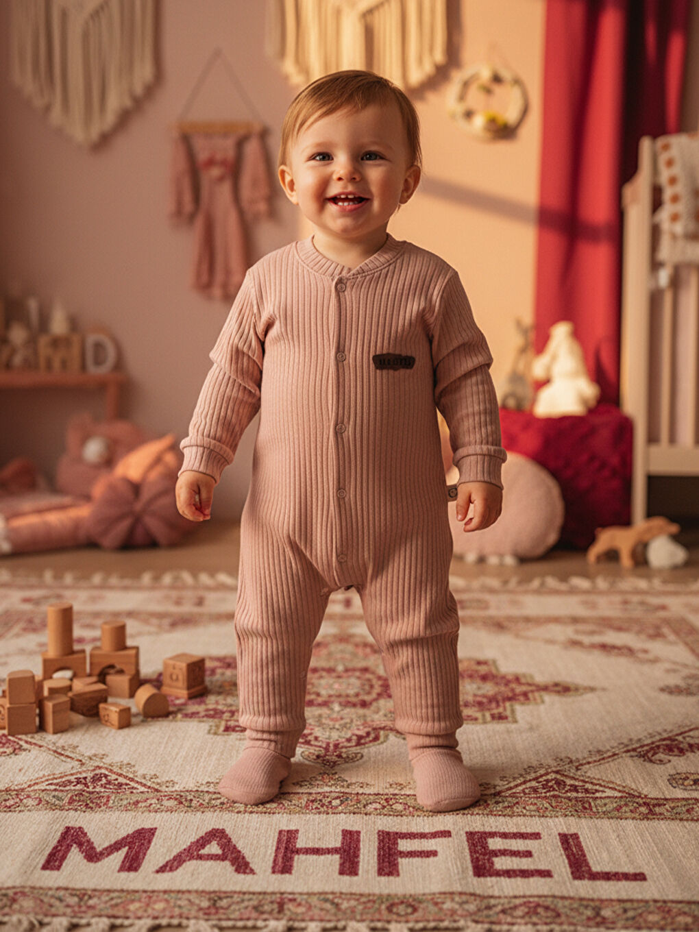 Pembe %100 Pamuklu Fitilli Bebek Tulum Salopet GÜLKURUSU