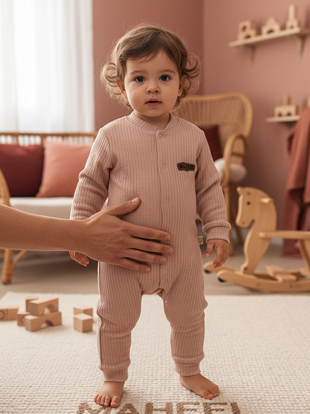 Pembe %100 Pamuklu Fitilli Bebek Tulum Salopet GÜLKURUSU-1