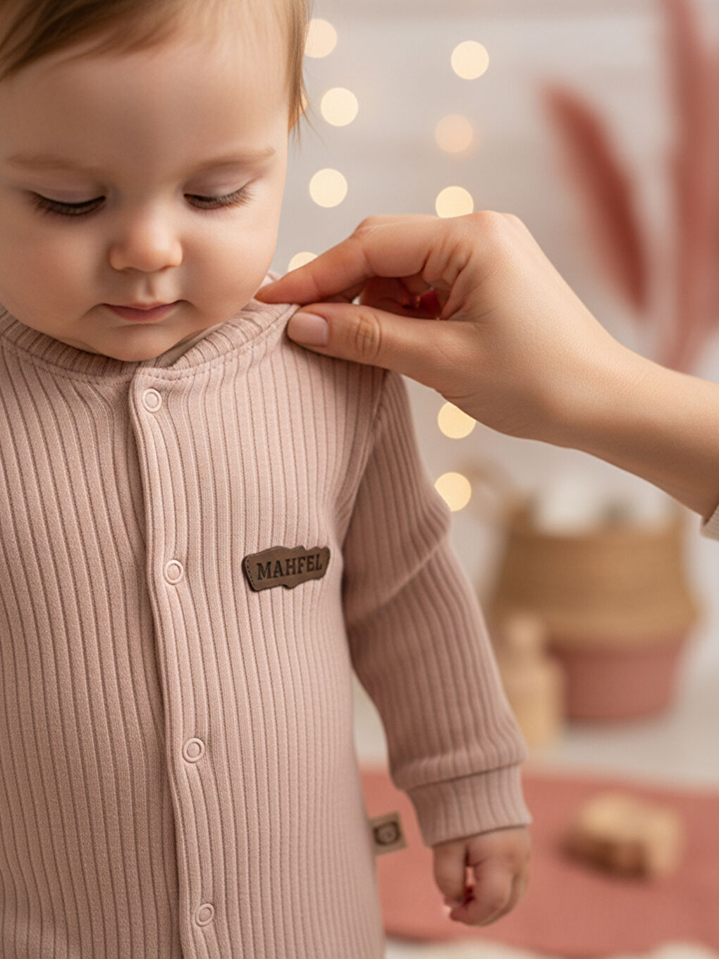 Pembe %100 Pamuklu Fitilli Bebek Tulum Salopet GÜLKURUSU-2