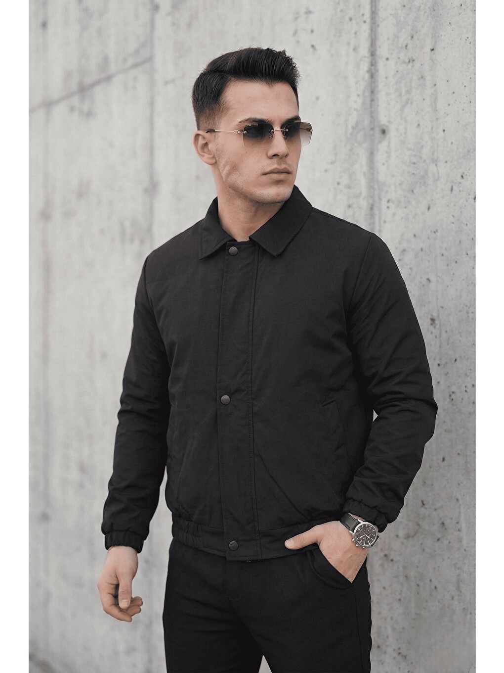 Siyah Muxi Slim Fit Fermuarlı Ve Çıtçıt Korumalı Astarlı Suya Dayanıklı Erkek Mevsimlik Bomber Ceket-2