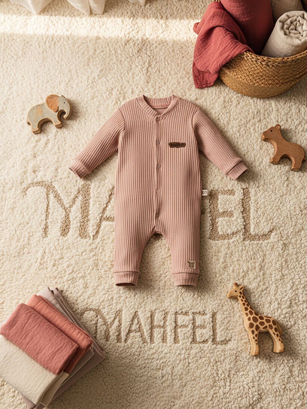 Pembe %100 Pamuklu Fitilli Bebek Tulum Salopet GÜLKURUSU-4