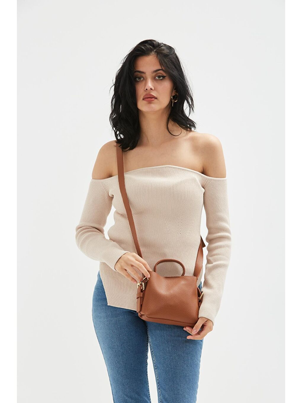 Kahverengi Uzun Askılı Pia Kadın Çapraz Çanta Taba-2