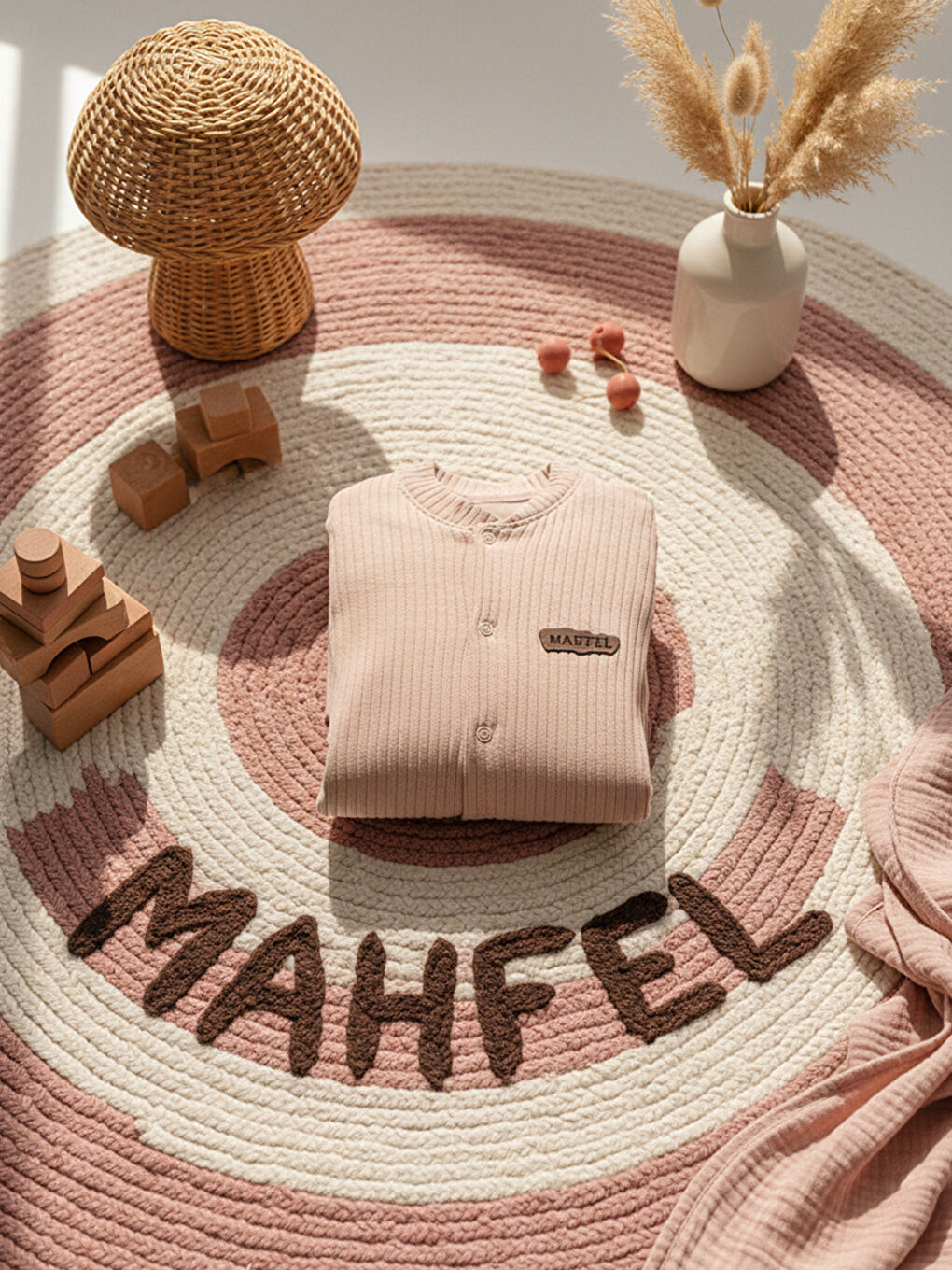 Pembe %100 Pamuklu Fitilli Bebek Tulum Salopet GÜLKURUSU-5