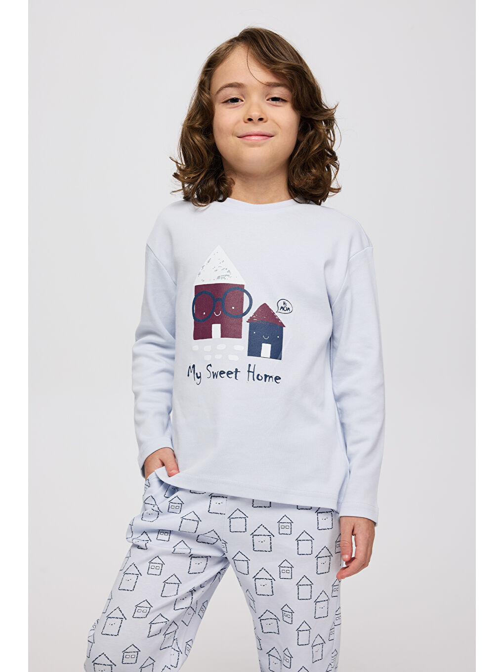 Erkek Çocuk Ev Desenli Mavi Pijama Takımı-2