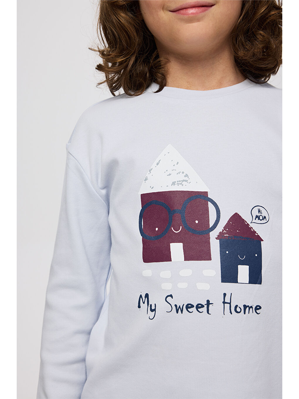 Erkek Çocuk Ev Desenli Mavi Pijama Takımı-3