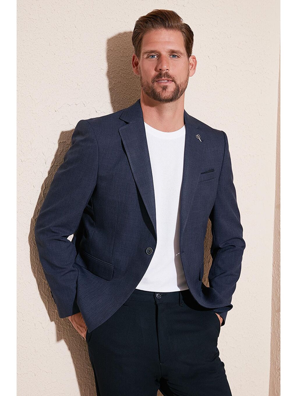 Lacivert Slim Fit 6 Drop Tek Yırtmaçlı Blazer Erkek Ceket NİPOYE-1