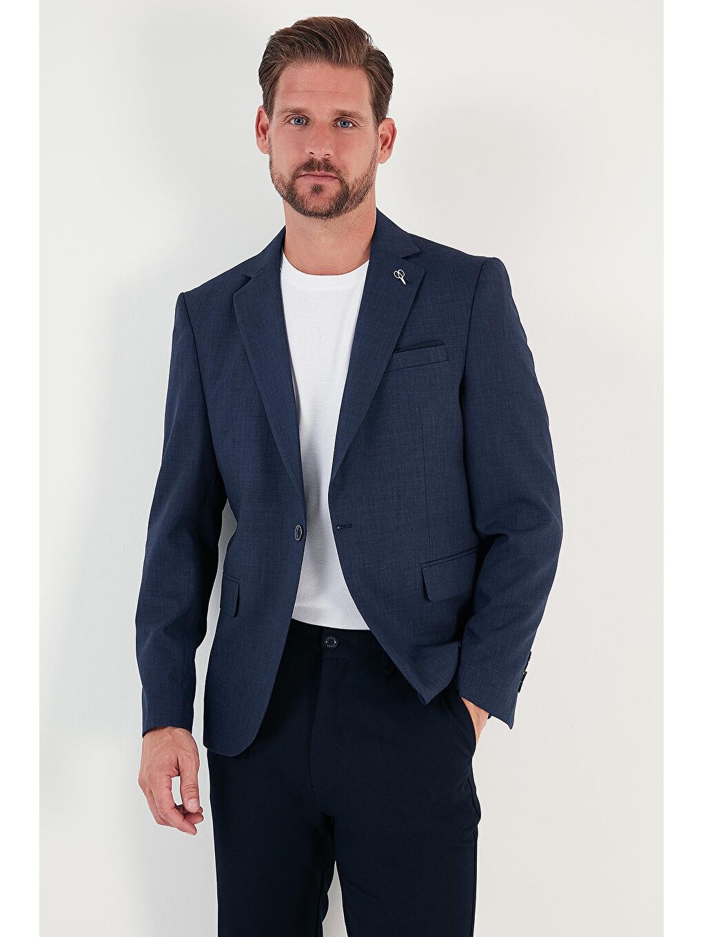Lacivert Slim Fit 6 Drop Tek Yırtmaçlı Blazer Erkek Ceket NİPOYE-2