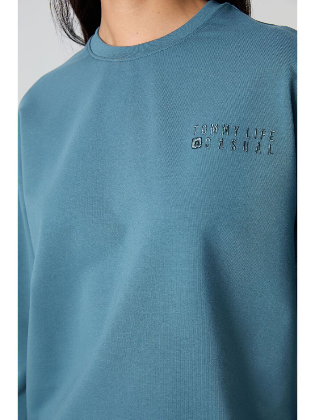 Orman Yeşili Basic Pamuklu O Yaka Oversize Lastik Paça Kadın Eşofman Takım - 95287-4