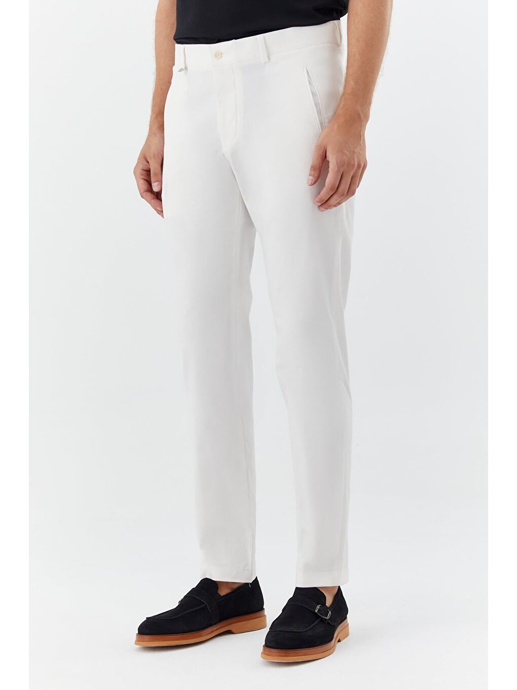 Erkek Beyaz Normal Kesim Regular Fit Dokuma Yan Cep Normal Bel Klasik Pantolon-2