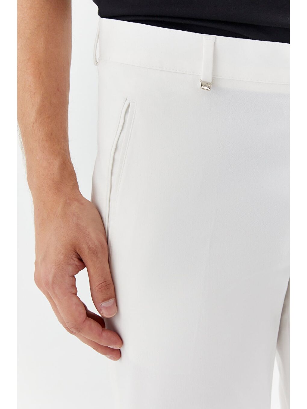 Erkek Beyaz Normal Kesim Regular Fit Dokuma Yan Cep Normal Bel Klasik Pantolon-3