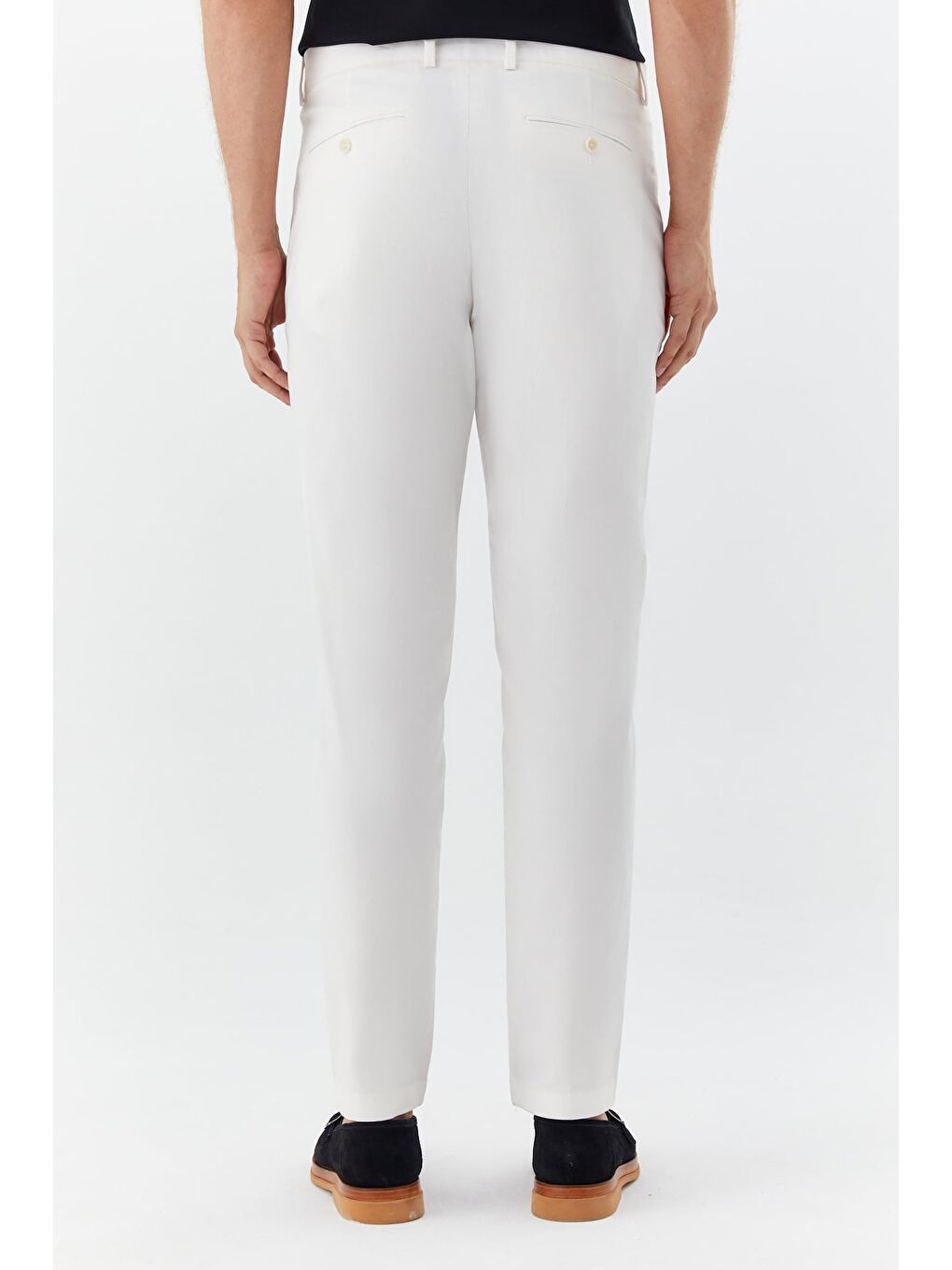 Erkek Beyaz Normal Kesim Regular Fit Dokuma Yan Cep Normal Bel Klasik Pantolon-4
