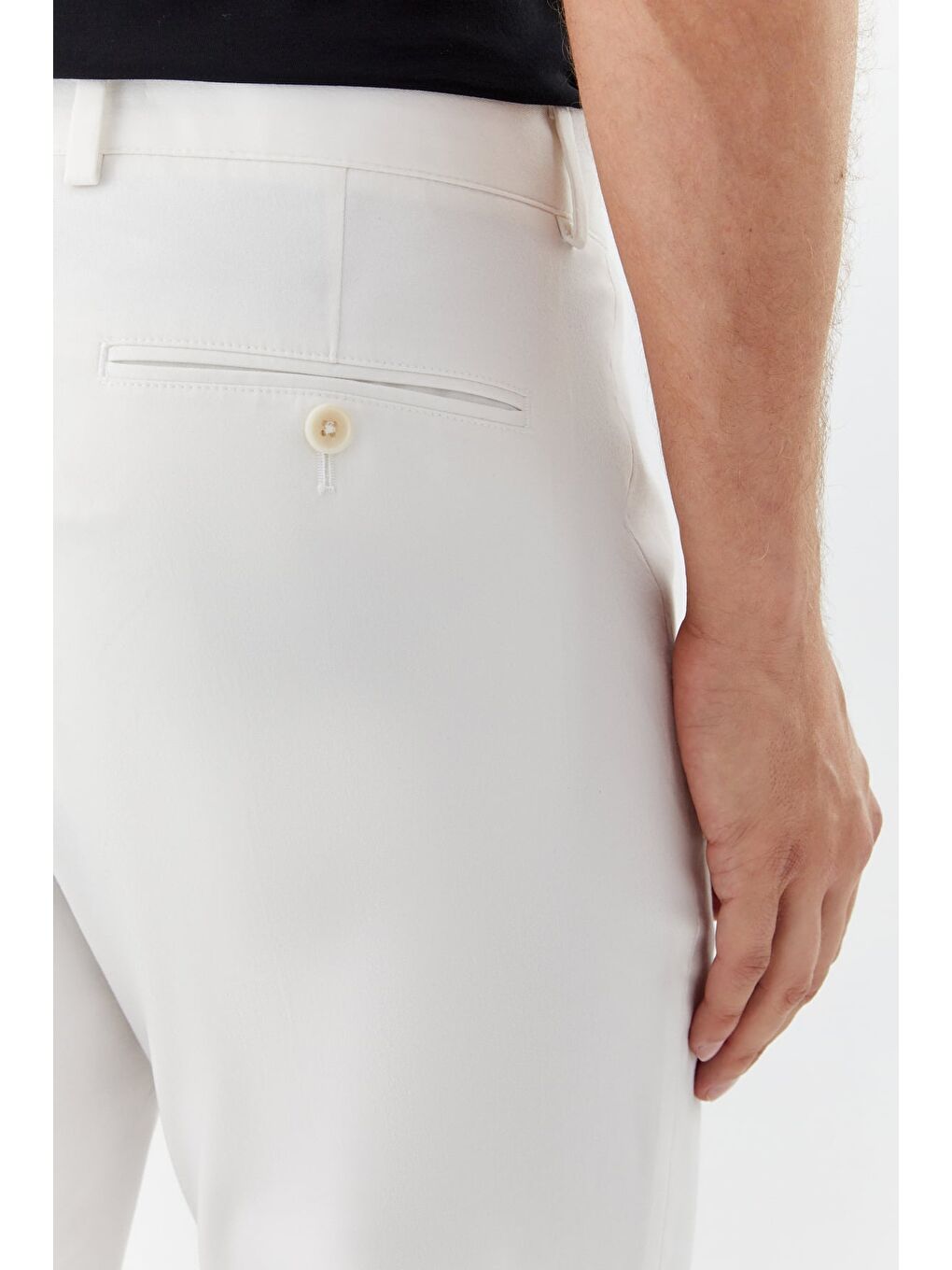 Erkek Beyaz Normal Kesim Regular Fit Dokuma Yan Cep Normal Bel Klasik Pantolon-5
