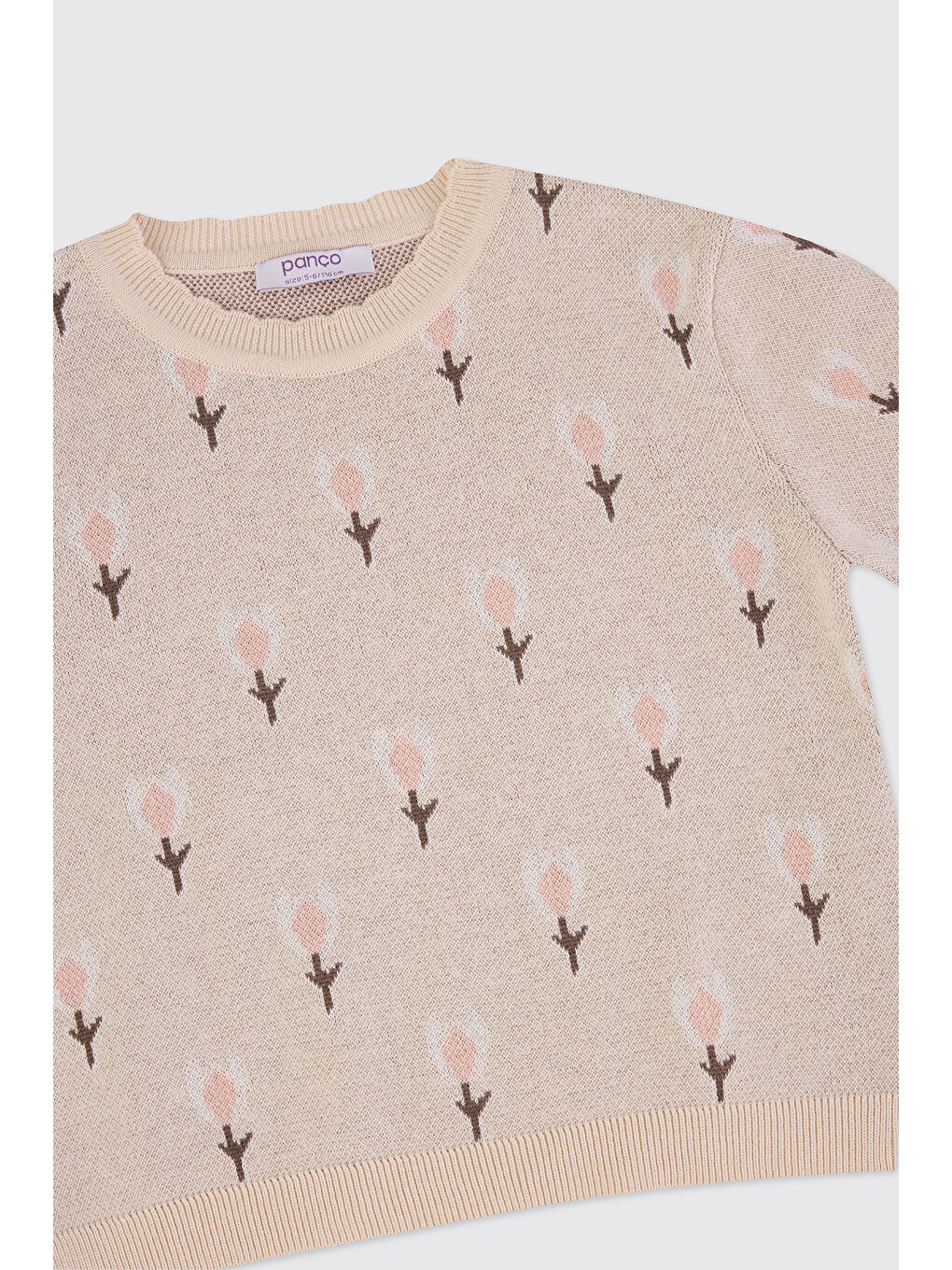 Kız Çocuk Beli Lastikli Bej 2'li Triko Takım-5