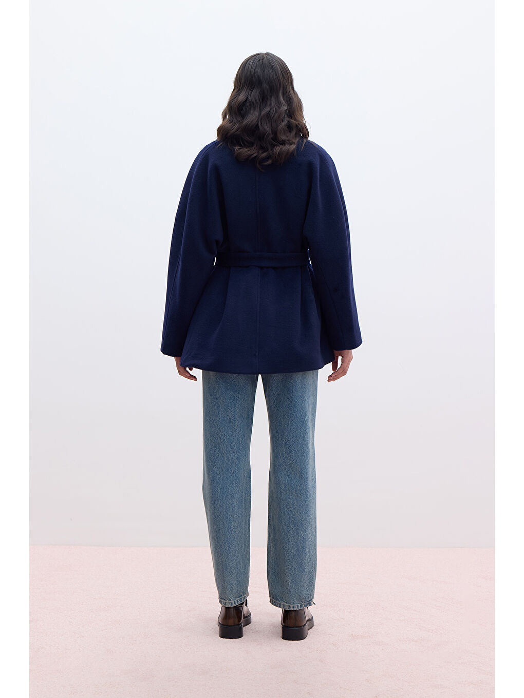 Kimono Tarzı Kaşe Kaban Lacivert-5