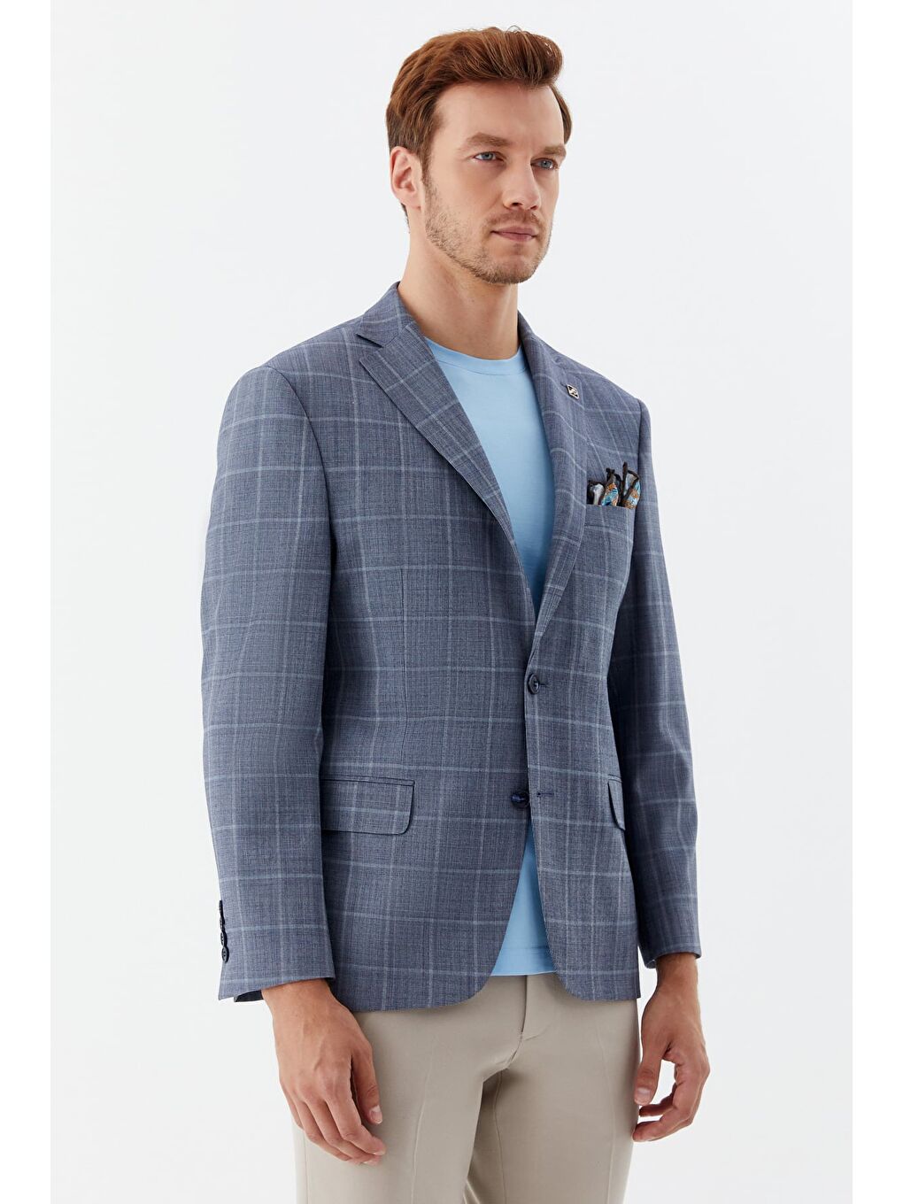 Erkek Mavi Normal Kesim Regular Fit Mono Yaka 4 Drop Blazer Ceket-2