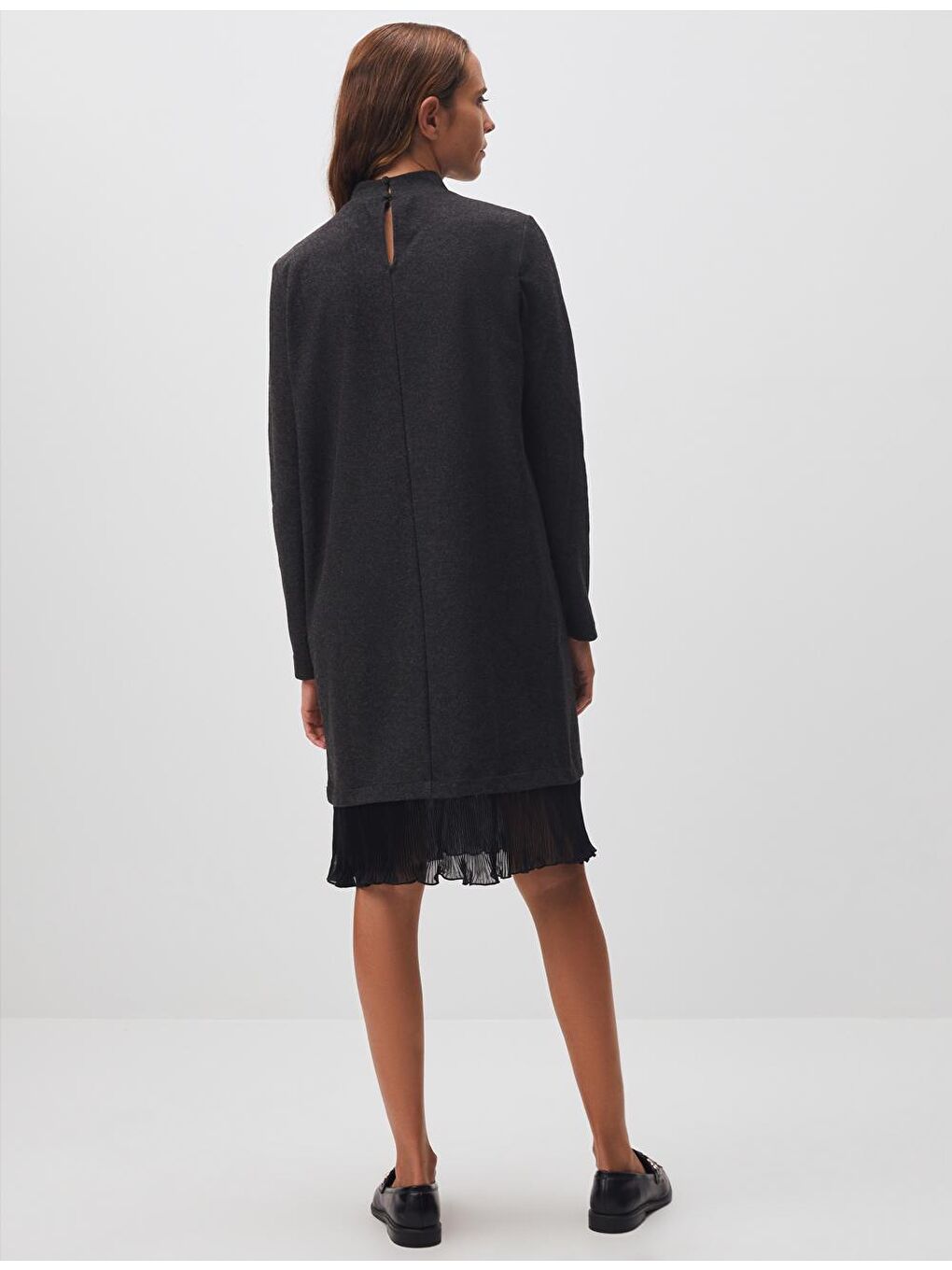 Antrasit Balıkçı Yaka Uzun Kollu Detaylı Elbise-5