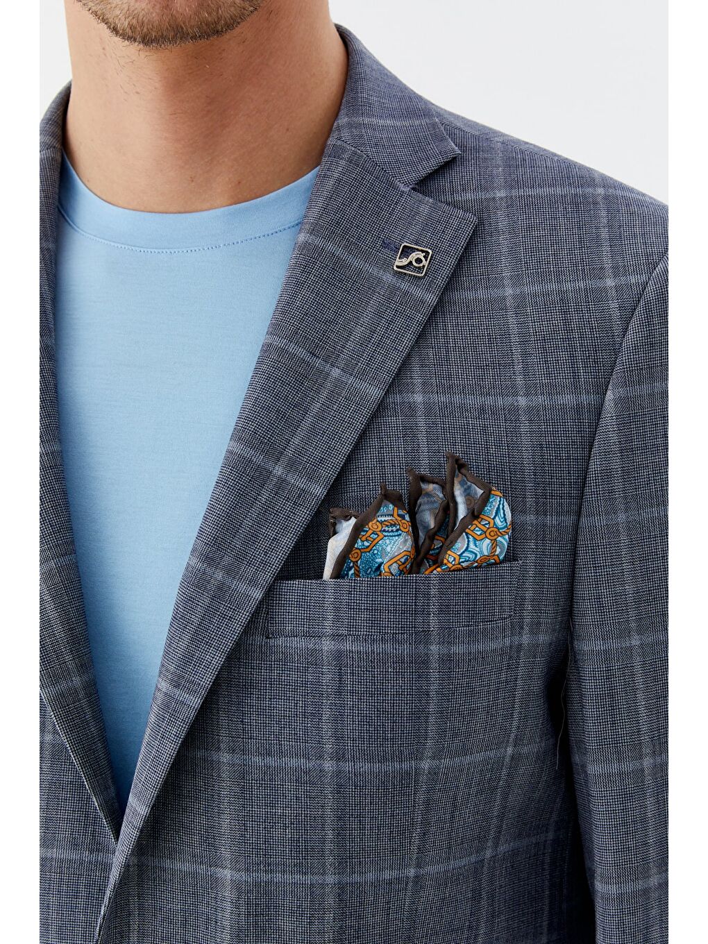 Erkek Mavi Normal Kesim Regular Fit Mono Yaka 4 Drop Blazer Ceket-3