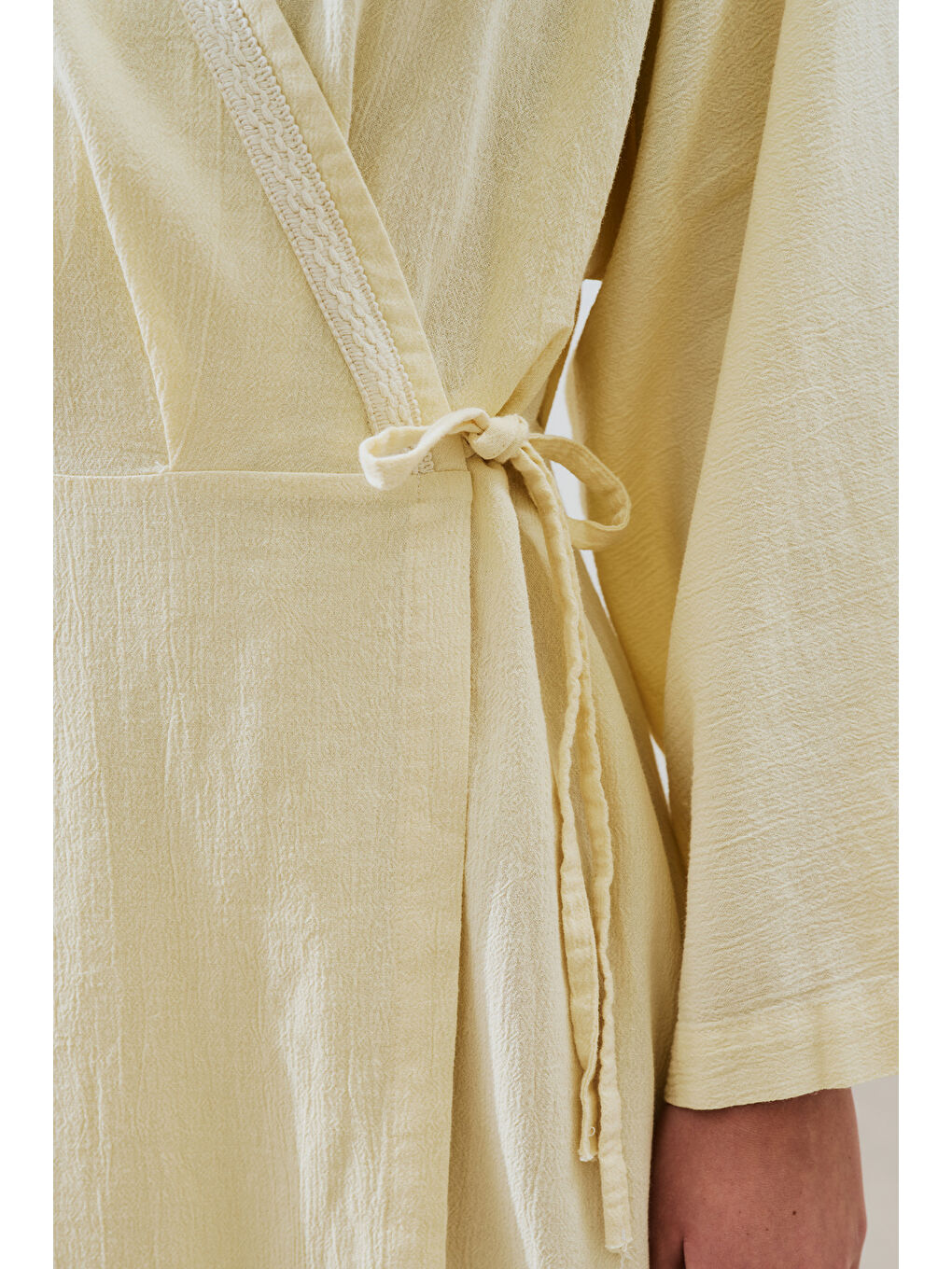 Dokulu Kruvaze Kapamalı Elbise Sarı-5