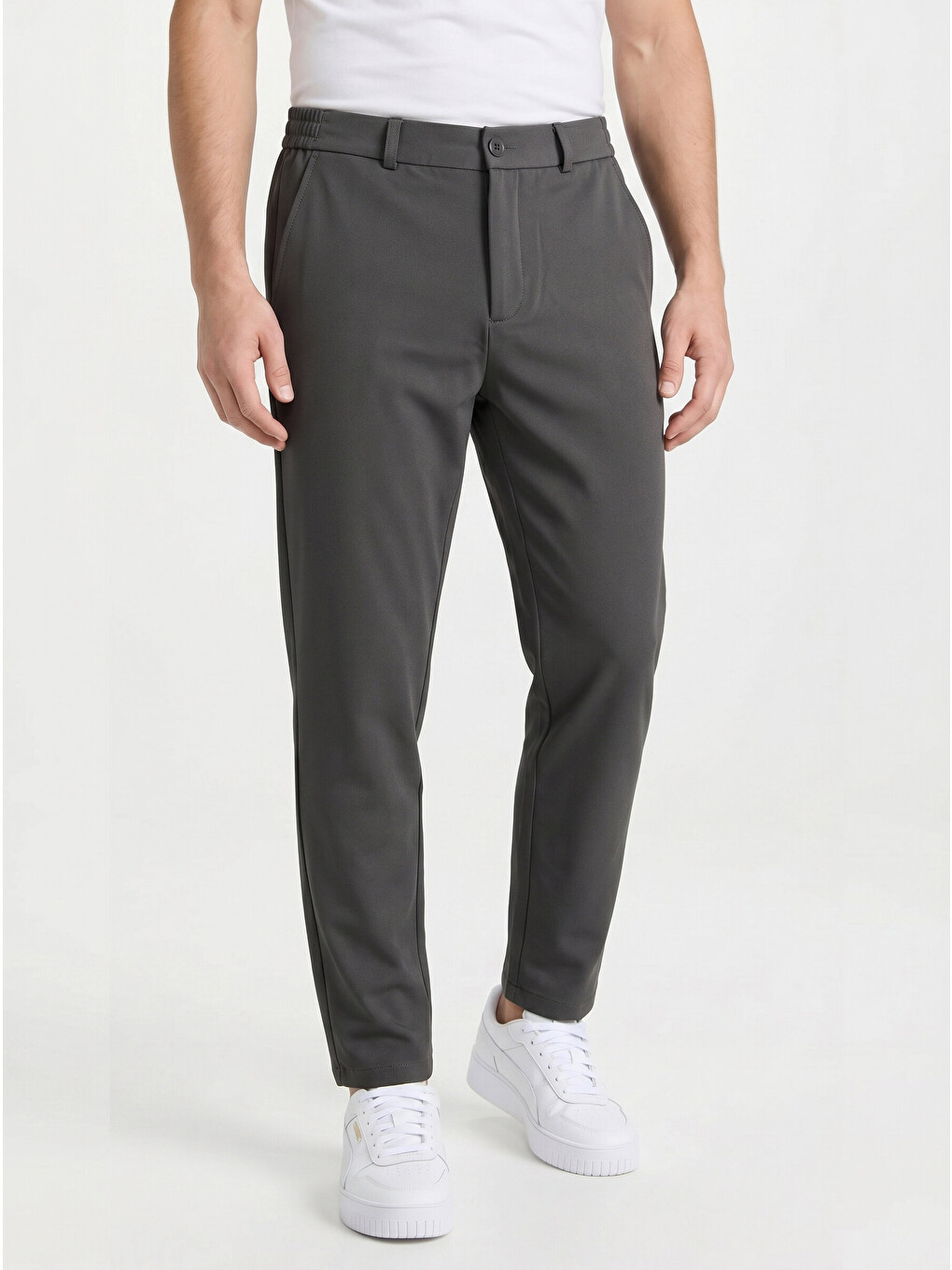 Gri Spor Klasik Füme Kolay Ütülenebilir Easy Iron Erkek Pantolon-1