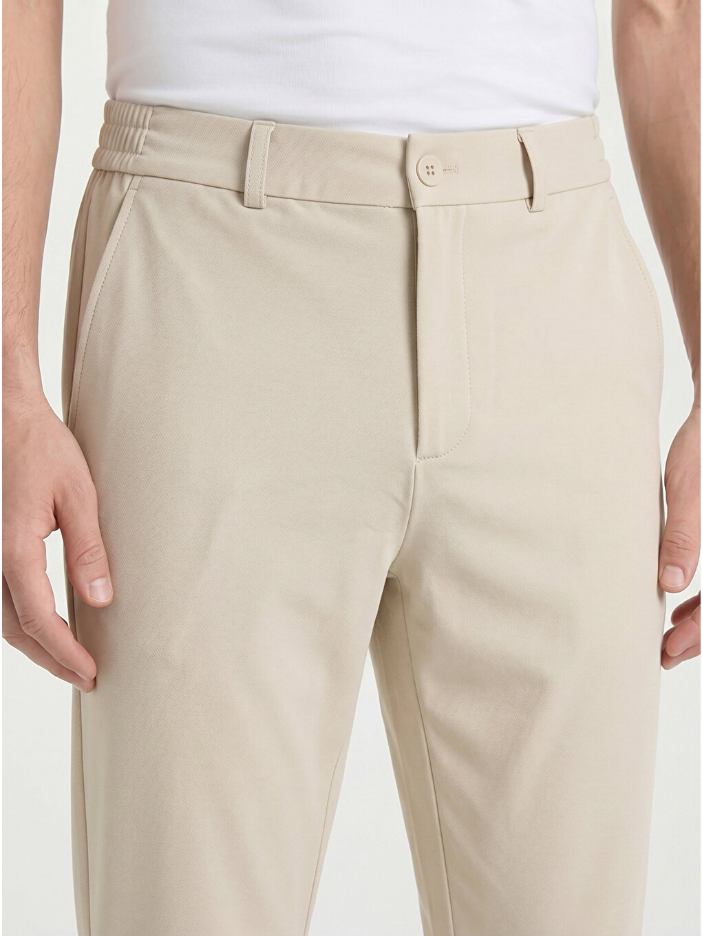 Spor Klasik Bej Kolay Ütülenebilir Easy Iron Erkek Pantolon-5