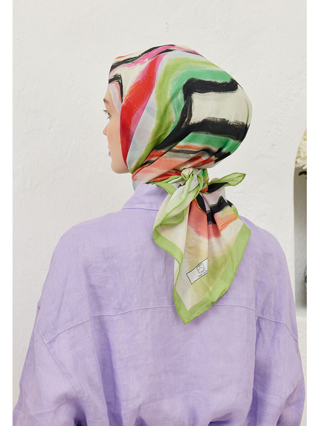 Colour Waves Desen Pamuk Vual Eşarp Yeşil-3