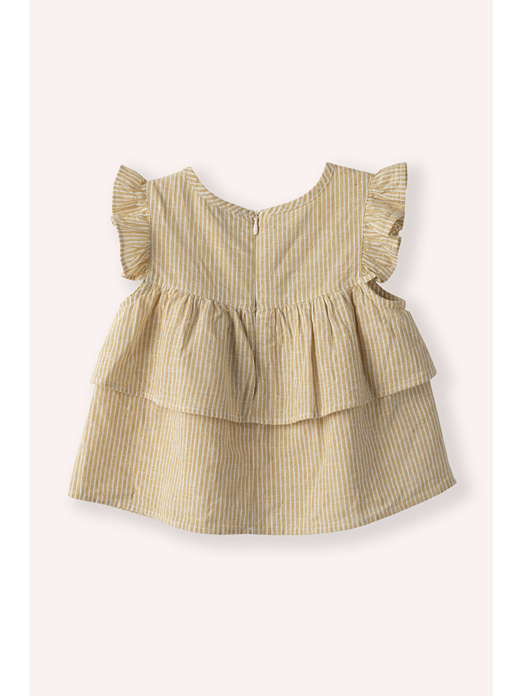Kız Bebek Bisiklet Yaka Kolu Fırfır Detaylı Çizgili Sarı Bluz-2