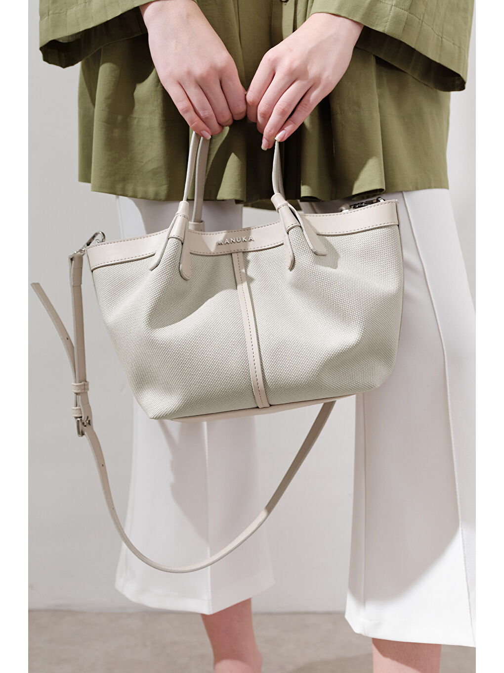 Yeşil Kanvas Dikiş Detaylı Mini Çanta Çağla