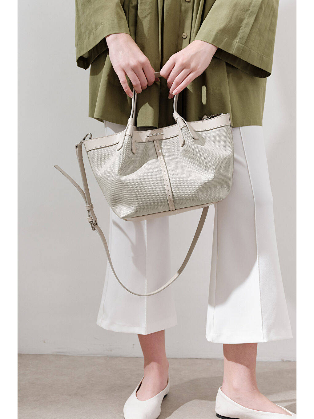 Yeşil Kanvas Dikiş Detaylı Mini Çanta Çağla-1