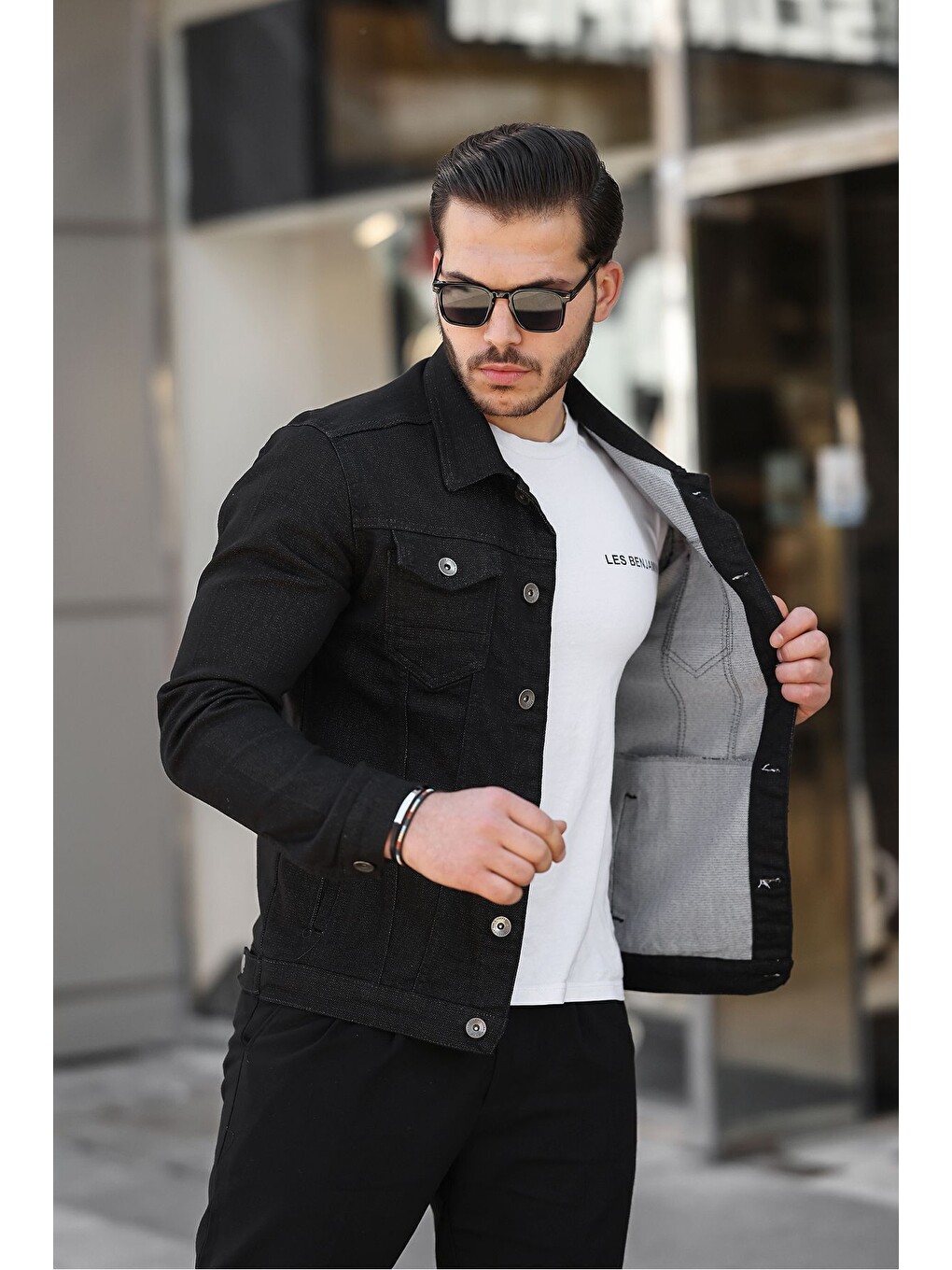 Erkek Trend Slim Fit Siyah Jean Ceket-2