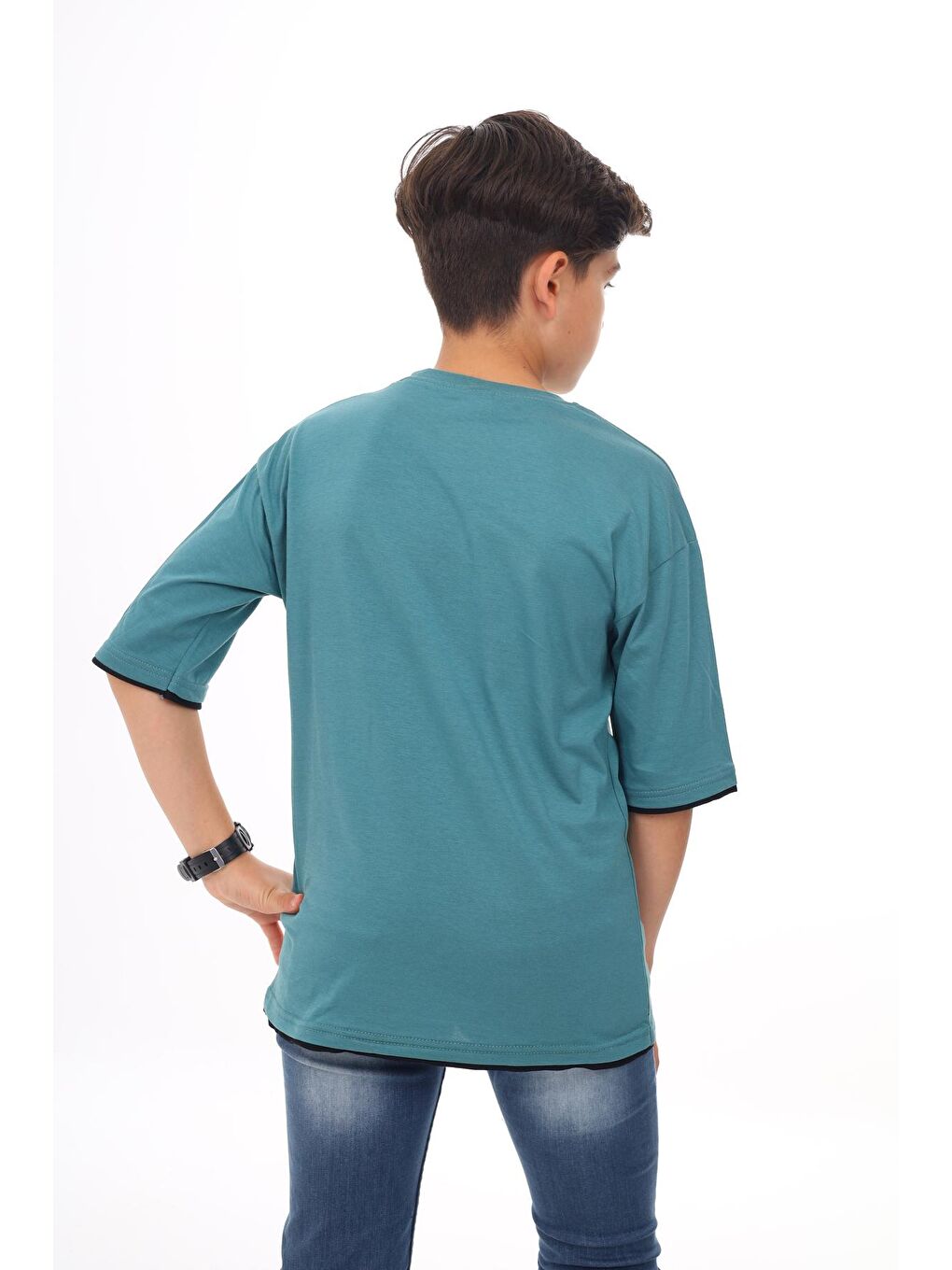 Yeşil Erkek Çocuk Cep Baskılı T-Shirt 9-14 Yaş-3