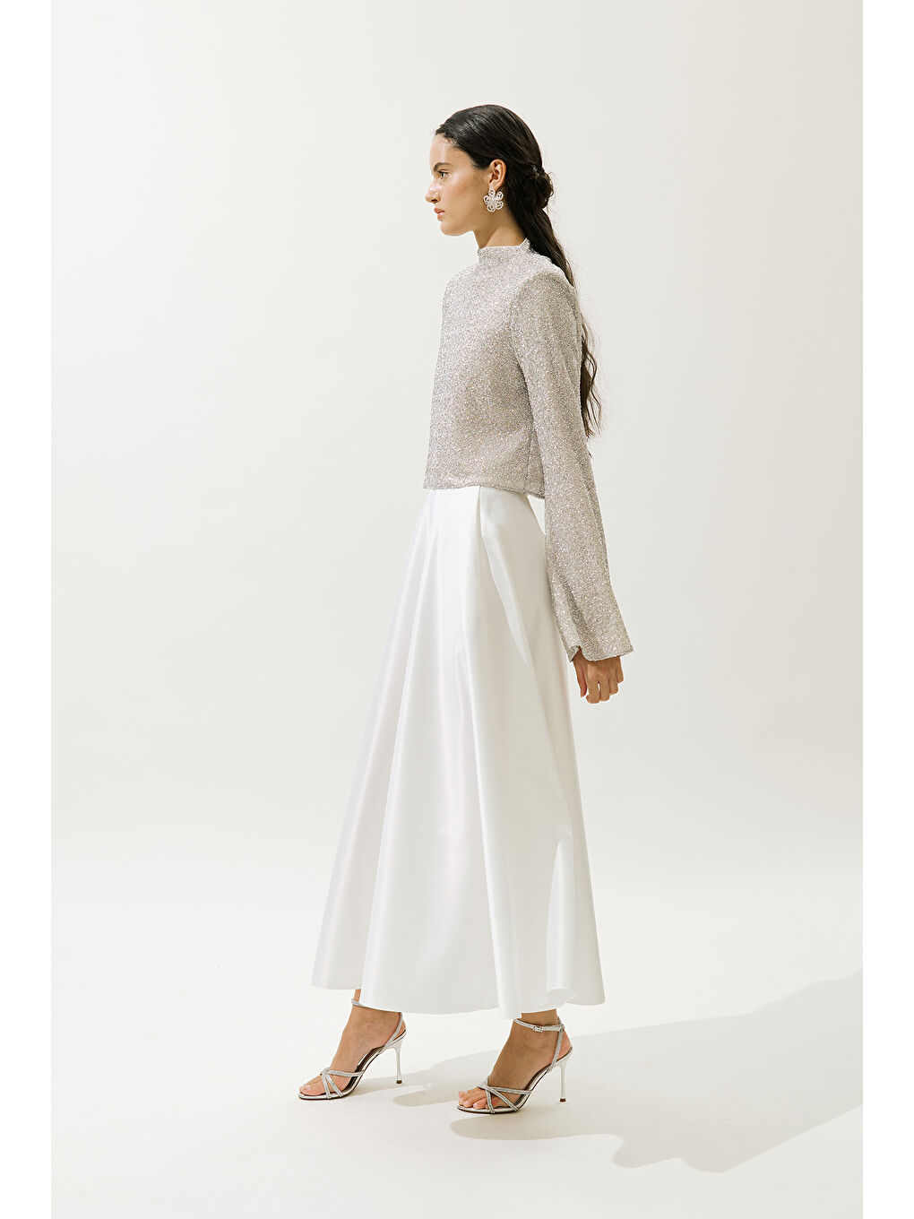 Bej Işıltılı Uzun Kol Bluz Nude-3