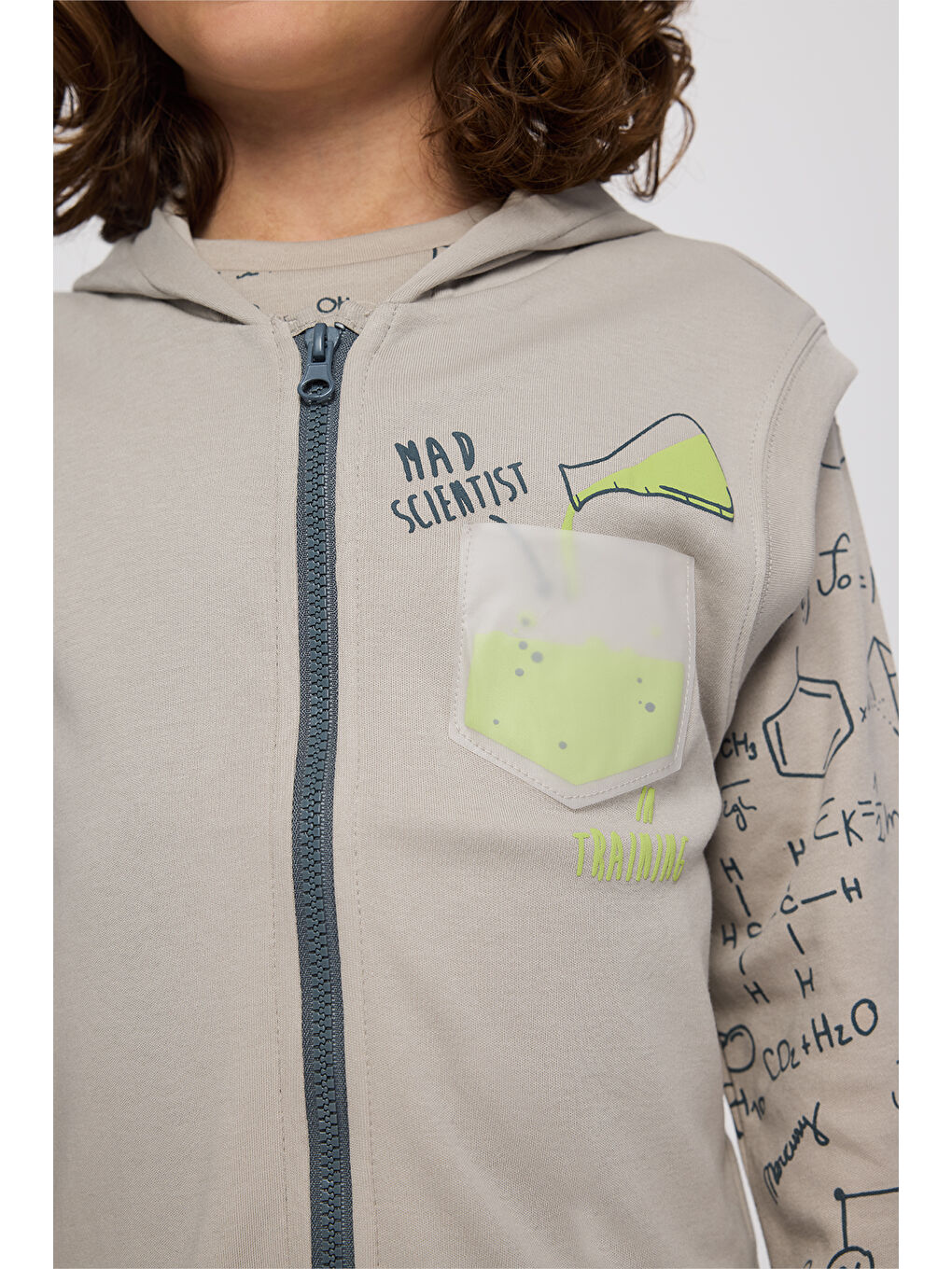 Bej Erkek Çocuk Baskı Detaylı Örme Taş Yelek-3