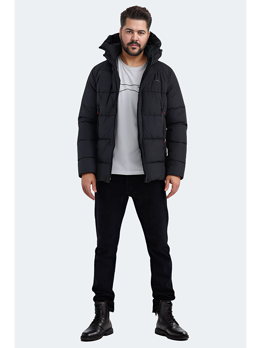 GAFAR  Erkek Mont  Büyük Beden Şişme Mont Siyah-6